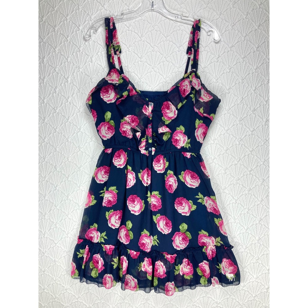 Abercrombie & Fitch Floral Ruffle Mini Dress Womens L Navy Pink Whimsical Flowy